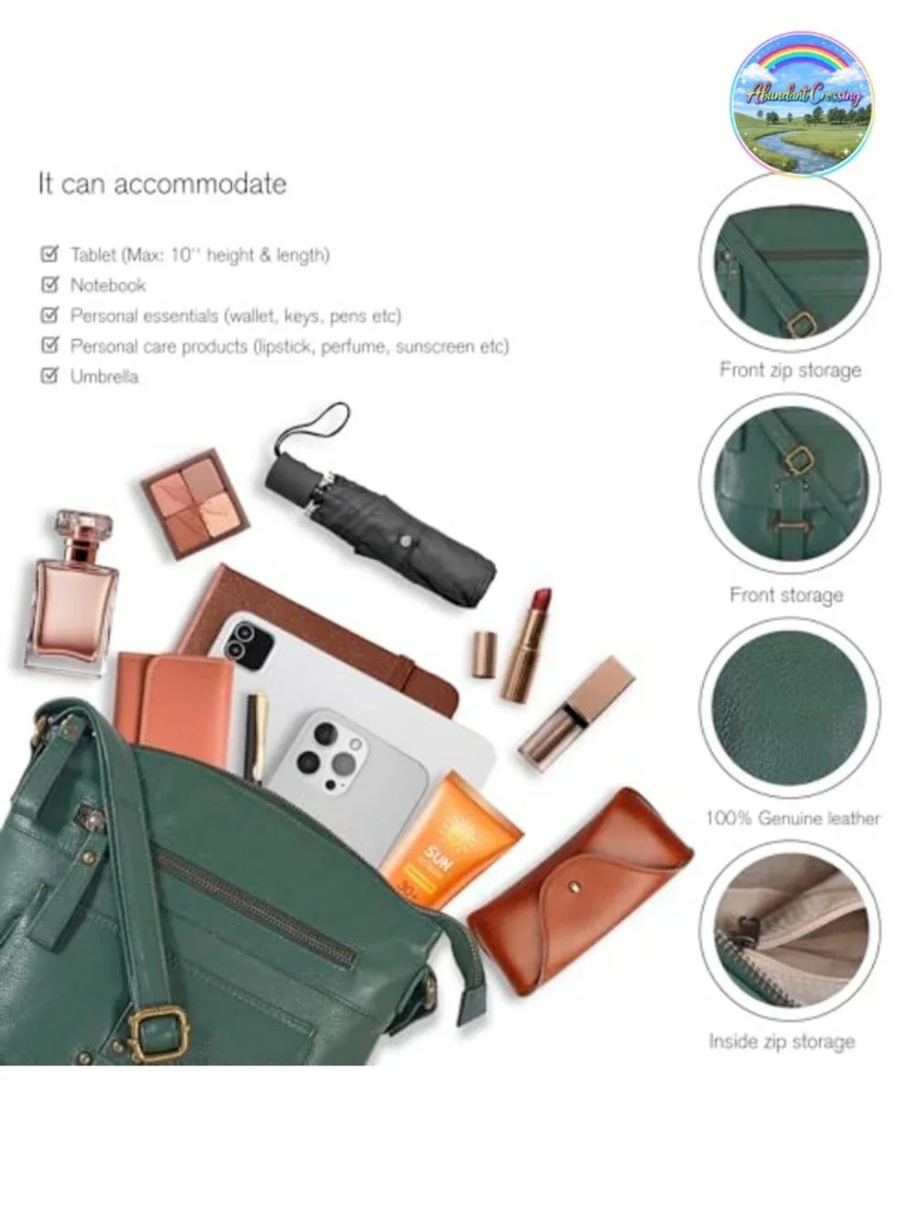 Genuine Leather Crossbody Bag for Women, Medium Purse with Adjustable Strap,